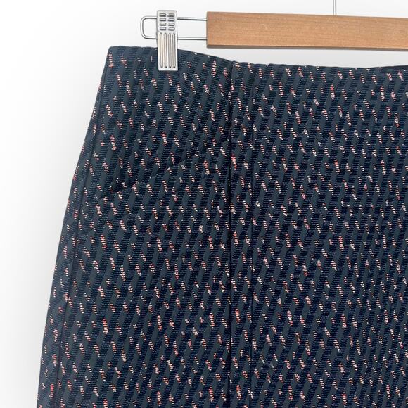 Ann Taylor LOFT Jacquard A-Line Mini Skirt Size 8 Navy Blue Pink Embroidered 7 - Picture 4 of 8